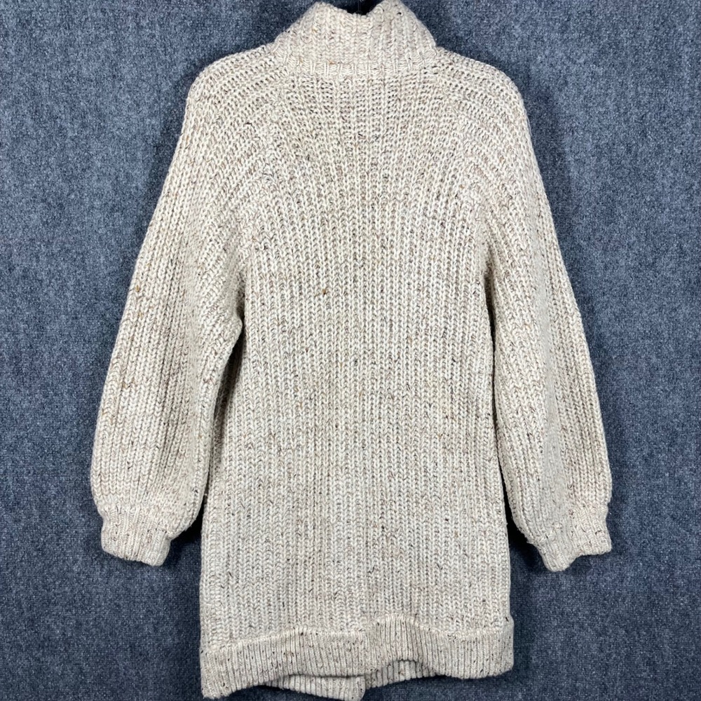 P.G.E. Longline Cardigan Women Medium Cream Wool Blend Chunky Knit Collared Coat - Picture 2 of 9